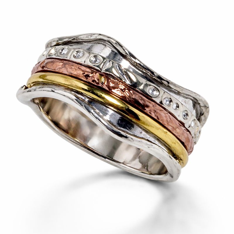 Tricolor Wave Spinner Ring